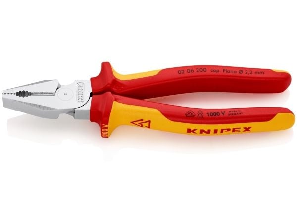 Knipex 02 06 200, Lineman-tång, 2,5 cm, Stål, Plast, Orange, Röd, 200 mm