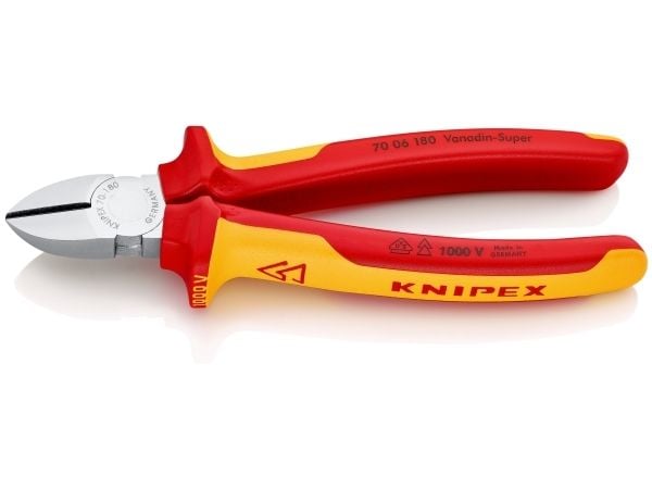 Knipex KP-7006180, Diagonal avbitartång, Krom, Kromvanadinstål, Plast, Orange, Röd, 56 mm, 180 mm