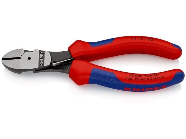 Knipex 74 12 160, Diagonal tang, Kromvanadiumstål, Plast, Blå, Rød, 160 mm, 209 g
