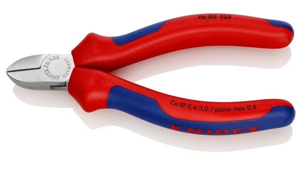 Knipex 76 05 125, Diagonal tang, Kromvanadiumstål, Plast, Blå, Rød, 125 mm, 118 g
