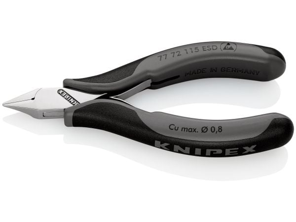 Knipex 77 72 115 ESD, Diagonaltang, stål, plast, svart, grå, 115 mm, 69 g