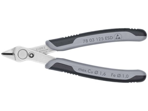 Knipex 78 03 125 ESD, Avbitartång, Rostfritt stål, Stål, Plast, Svart, Grå, 125 mm, 55 g