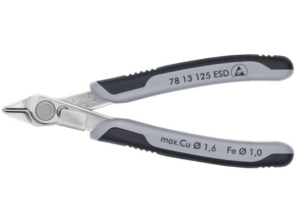 Knipex 78 13 125 ESD, Diagonaltang, Rustfritt stål, Stål, Plast, Svart, Grå, 125 mm, 57 g