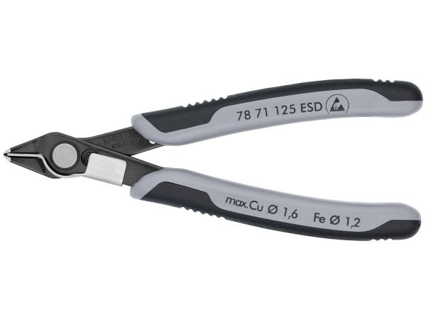 Knipex 78 71 125 ESD, Diagonaltang, Rustfritt stål, Stål, Plast, Svart, Grå, 125 mm, 57 g