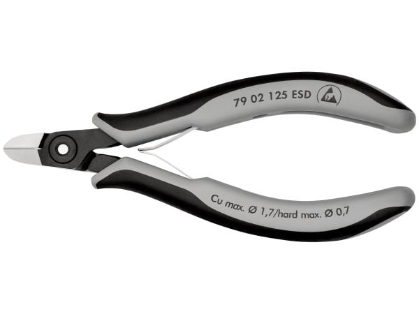 Knipex 79 02 125 ESD, Diagonal tang, Kromvanadiumstål, Plast, Sort, Grå, 125 mm, 61 g