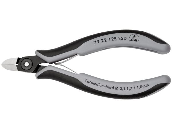 Knipex 79 22 125 ESD, Diagonaltang, 1 cm, 6,5 mm, Stål, Svart, Grå, 125 mm