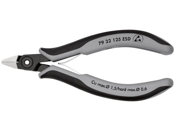 Knipex 79 32 125 ESD, Diagonal tang, Kromvanadiumstål, Plast, Sort, Grå, 125 mm, 61 g