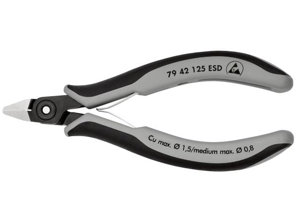 Knipex 79 42 125 ESD, Diagonal tang, Kromvanadiumstål, Plast, Sort, Grå, 125 mm, 58 g