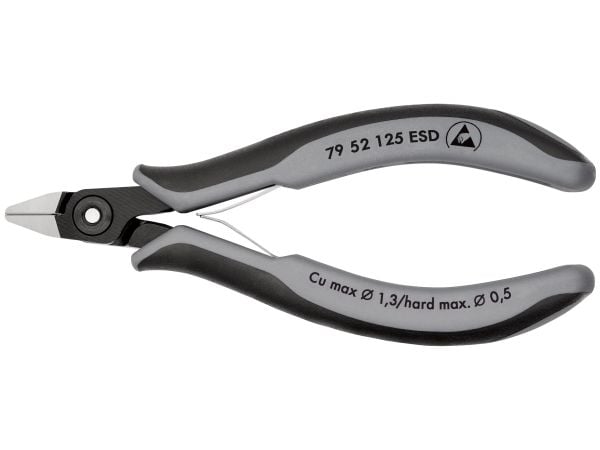 Knipex 79 52 125 ESD, Diagonal tang, Kromvanadiumstål, Plast, Sort, Grå, 125 mm, 58 g