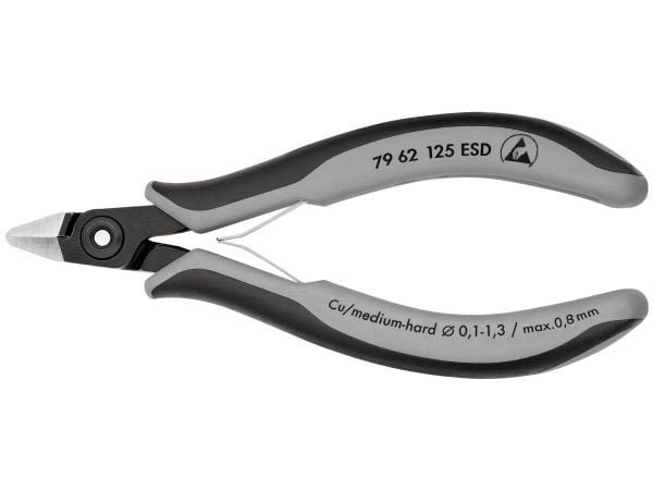 Knipex 79 62 125 ESD, Diagonaltang, 1 cm, stål, svart, grå, 125 mm, 58 g