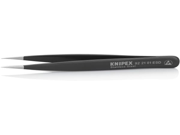 Knipex 92 21 01 ESD, Rustfritt stål, Sort, Spiss, Rett, 17 g, 11 mm