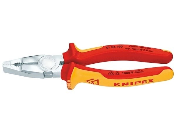 Knipex 01 06 190, Kombinasjonstang, Kromvanadiumstål, Plast, Oransje, Rød, 190 mm, 320 g