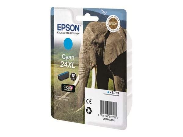 Epson 24XL - Størrelse XL - Cyan - Original - Blisterpakning - Blekkpatron - for Expression Photo XP-55, XP-750, XP-850, XP-860, XP-950, Expression...