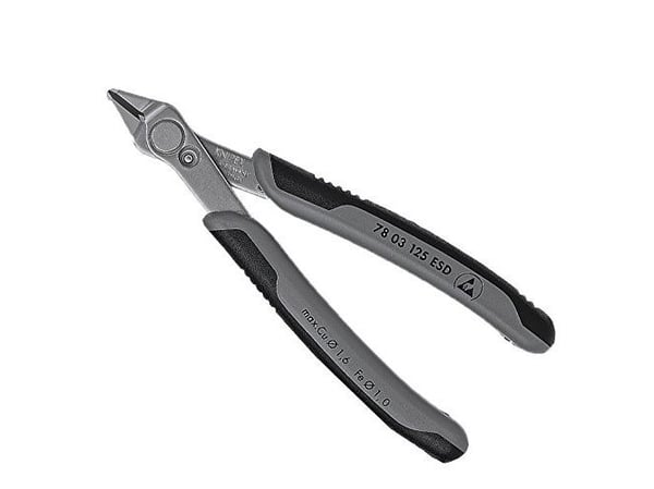 Knipex 78 03 125 ESD, Avbitartång, Rostfritt stål, Stål, Plast, Svart, Grå, 125 mm, 55 g
