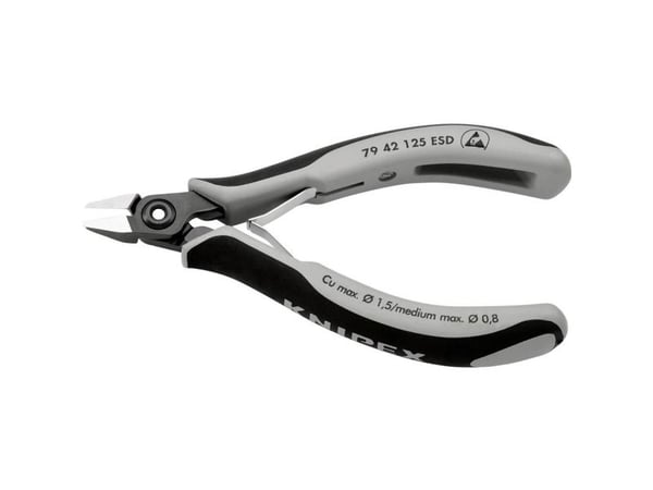 Knipex 79 42 125 ESD, Diagonal tang, Kromvanadiumstål, Plast, Sort, Grå, 125 mm, 58 g
