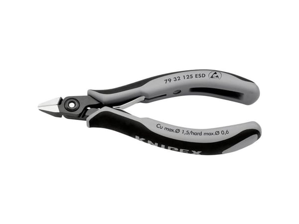 Knipex 79 32 125 ESD, Avbitartång, Kromvanadinstål, Plast, Svart, Grå, 125 mm, 61 g