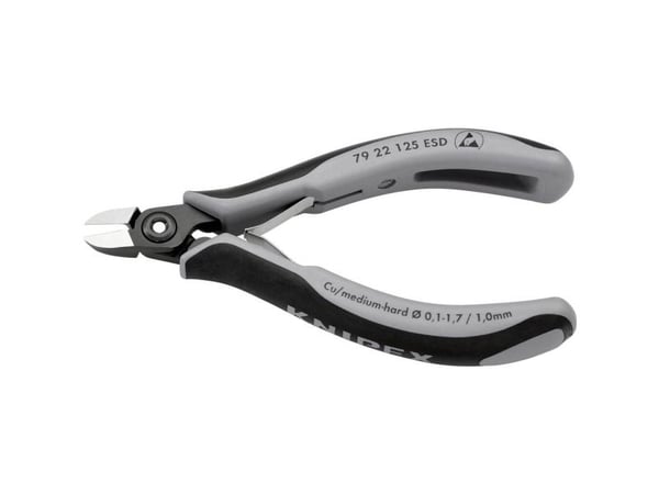 Knipex 79 22 125 ESD, Diagonaltang, 1 cm, 6,5 mm, Stål, Svart, Grå, 125 mm