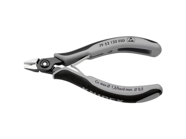 Knipex 79 52 125 ESD, Diagonal tang, Kromvanadiumstål, Plast, Sort, Grå, 125 mm, 58 g