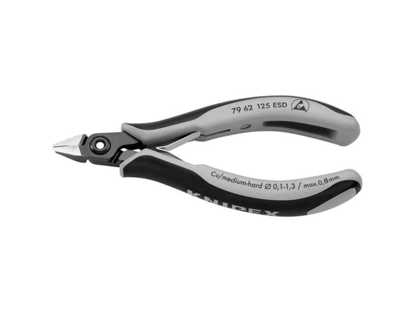 Knipex 79 62 125 ESD, Diagonaltang, 1 cm, stål, svart, grå, 125 mm, 58 g