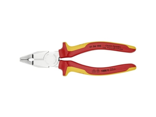 Knipex 01 06 190, Kombinasjonstang, Kromvanadiumstål, Plast, Oransje, Rød, 190 mm, 320 g