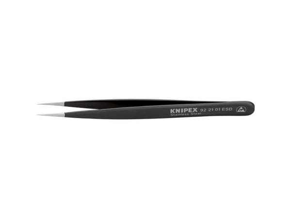 Knipex 92 21 01 ESD, Rustfritt stål, Sort, Spiss, Rett, 17 g, 11 mm