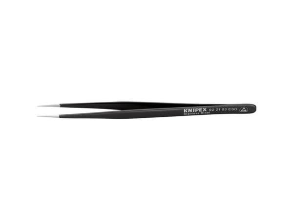 Knipex 92 21 03 ESD, Rustfritt stål, Sort, Spiss, Rett, 15 g, 8 mm