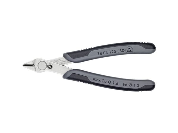 Knipex 78 03 125 ESD, Avbitartång, Rostfritt stål, Stål, Plast, Svart, Grå, 125 mm, 55 g