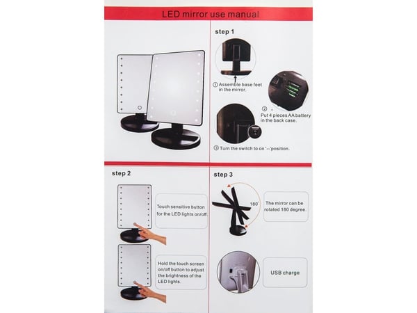 Carl&Son Makeup LED Mirror, Table, 16 lamp(s), LED, Touch, USB/Battery, AA