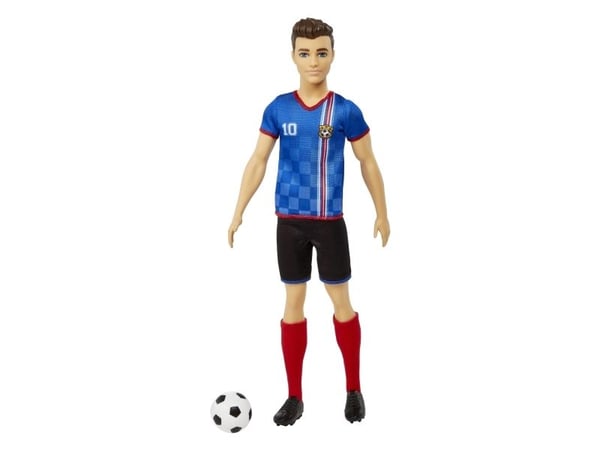 Barbie Ken-fotbollsdocka, kort hår, tröja med nummer 10, fotboll, dobbskor, strumpor, från 3 år, Modedocka, Pojke, 3 År, Flicka, 305 mm, 120 g