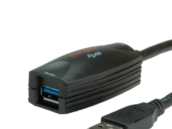ROLINE USB 3.0 Active Repeater, 5 m, USB A, USB A, Musta