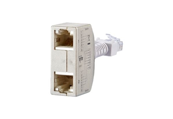 BTR Cable Sharing Adapter pnp 1 - Telefonfordeler - RJ-45 (hunn) til RJ-45 (hann) - 8.9 cm - grå (en pakke 2)