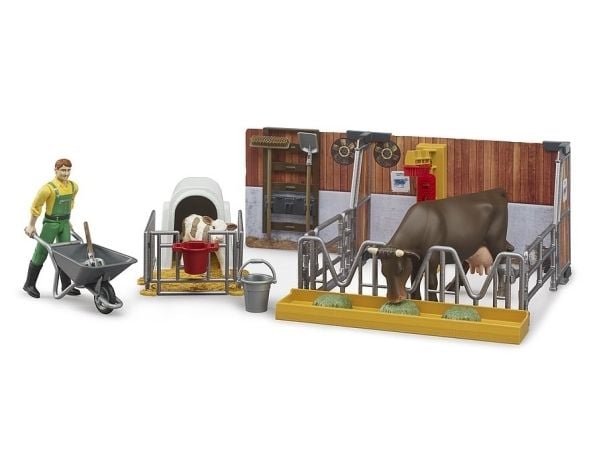 Bruder bworld Cow and Calf Barn with farmer toy Bruder bworld Cow and Calf Barn with farmer toy