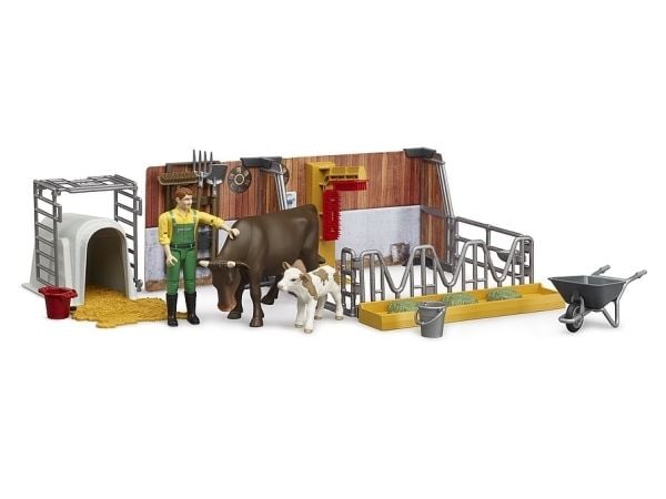 Bruder bworld Cow and Calf Barn with farmer toy