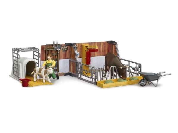 Bruder bworld Cow and Calf Barn with farmer toy