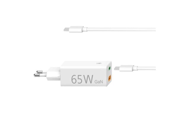 Hama - Strømadapter - 65 watt - 3.25 A - PD, QC 3.0 - 2 utgangskontakter (USB-type A, USB-C) - hvit