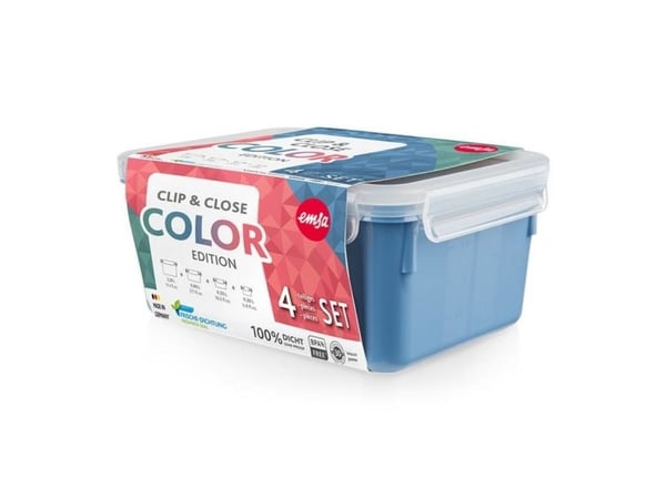 EMSA Clip & Close, Sett, Rektangulær, Blå, Polypropylen (PP), Termoplastisk elastomer (TPE), Tyskland, 680 g