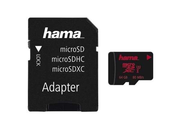 Hama 00213115, 64 GB, MicroSDXC, Klass 3, UHS-I, 80 MB/s, 30 MB/s Hama 00213115, 64 GB, MicroSDXC, Klass 3, UHS-I, 80 MB/s, 30 MB/s