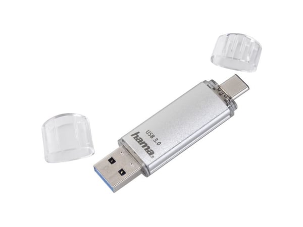 Hama C-Laeta, 64 GB, USB Type-A / USB Type-C, 3.2 Gen 1 (3.1 Gen 1), 40 MB/s, Med lokk, Sølv