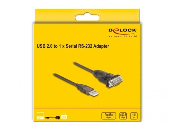 Delock - USB / seriell-kabel - USB (hann) til DB-9 (hann) skrubar - 1.5 m - transparent svart
