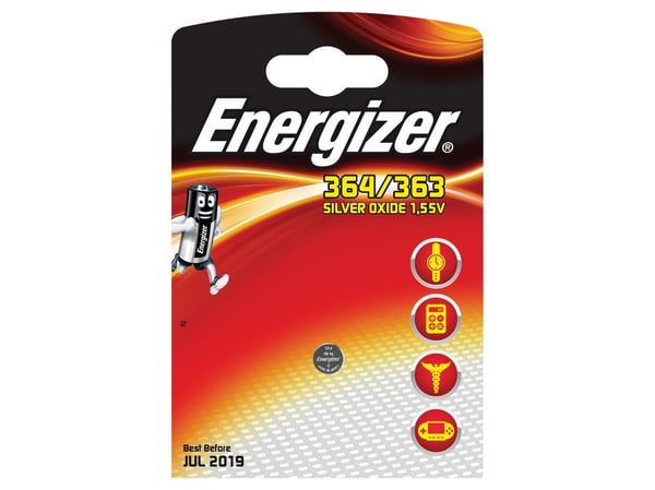 Energizer 364/363, Kertakäyttöinen akku, Hopea-oksidi (S), 1,55 V, 1 kpl, Hg (elohopea), Metallinen