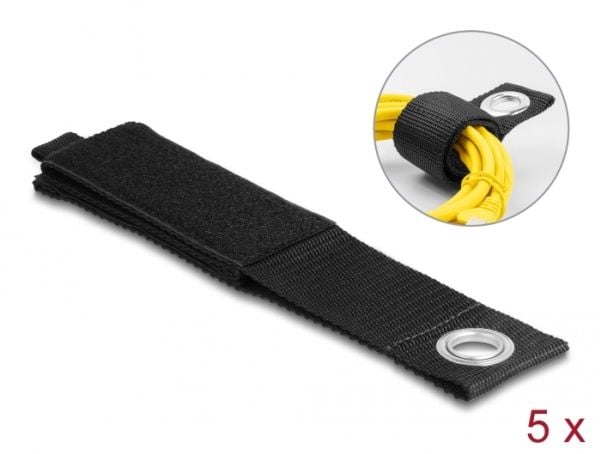 Delock - Kardborrefäste - tungt utförande med fästhål - 50.8 cm - svart (paket om 5)