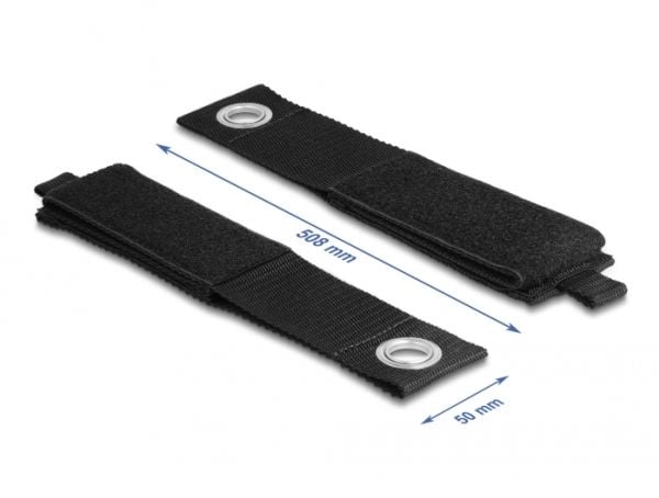Delock - Kardborrefäste - tungt utförande med fästhål - 50.8 cm - svart (paket om 5)