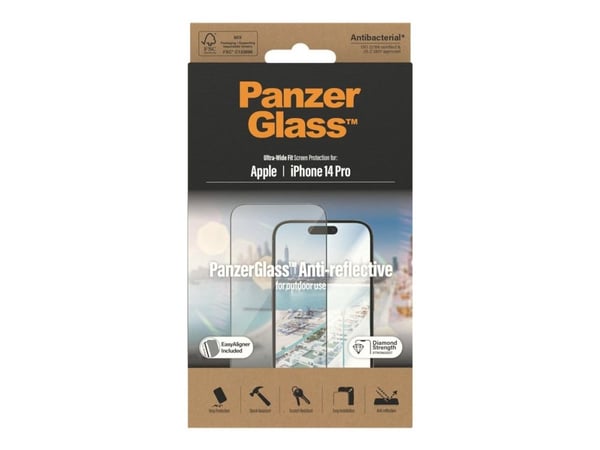 PanzerGlass™ | Antirefleks - Skærmbeskytter for mobiltelefon - ultravid passform - rammefarve sort | Apple iPhone 14 Pro