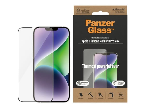 PanzerGlass - Skjermbeskyttelse for mobiltelefon - ultrabred passform - glass - rammefarge svart - for Apple iPhone 13 Pro Max, 14 Plus