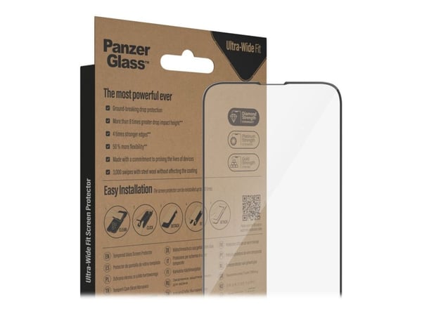 PanzerGlass - Skjermbeskyttelse for mobiltelefon - ultrabred passform - glass - rammefarge svart - for Apple iPhone 13 Pro Max, 14 Plus