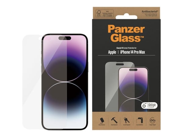 PanzerGlass™ | AntiBacterial - Skjermbeskytter for mobiltelefon - Klassisk passform - Krystallklar | Apple iPhone 14 Pro Max