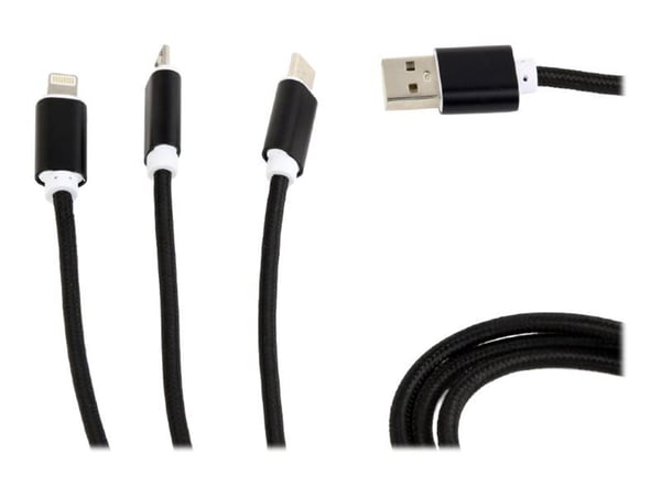 Cablexpert - Lightning-kaapeli - USB han til Micro-USB Type B, Lightning, USB-C han - 1 m - lajittelu