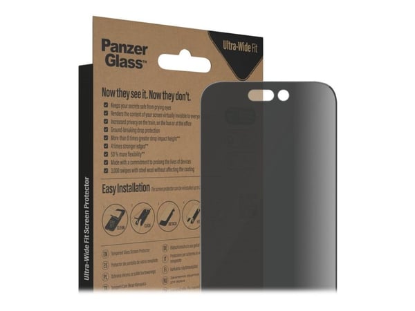 PanzerGlass™ | Privacy Edition- Skærmbeskytter for mobiltelefon - Edge-to-Edge passform - rammefarve sort | Apple iPhone 14 Pro