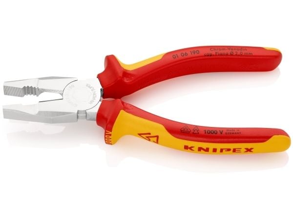 Knipex 01 06 190, Kombinasjonstang, Kromvanadiumstål, Plast, Oransje, Rød, 190 mm, 320 g