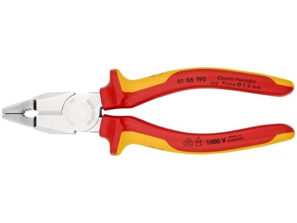 Knipex 01 06 190, Kombinasjonstang, Kromvanadiumstål, Plast, Oransje, Rød, 190 mm, 320 g